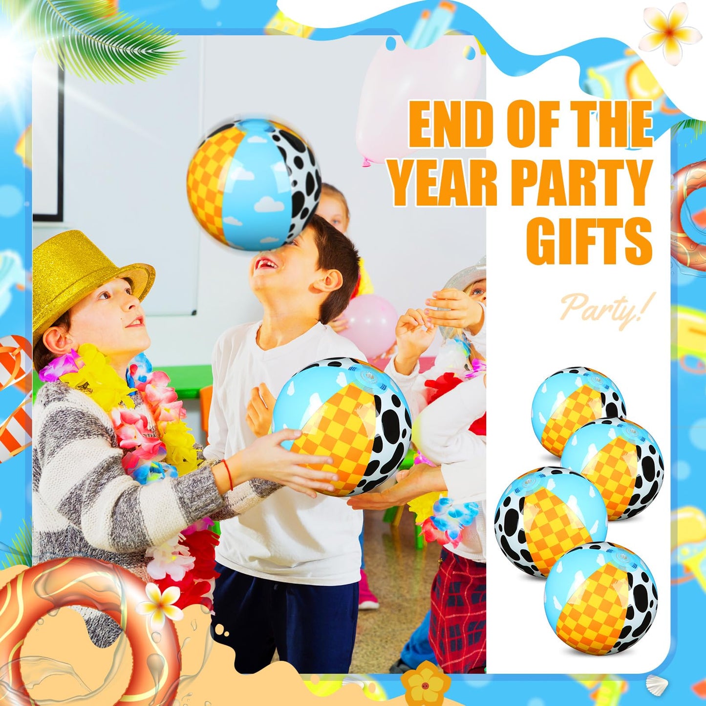 Hollowfly 12 Pack Themed Beach Balls – 7.87-Inch Toy Inspire Game Balls for Summer Pool & Beach