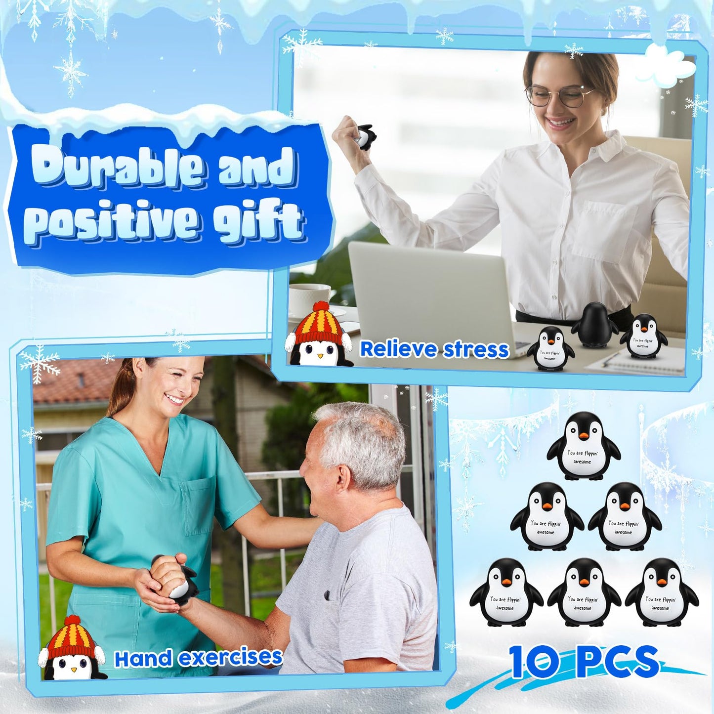 Hollowfly 10 Pcs Penguin Stress Balls – Positive Fidget Toys for Work, School & Gifts