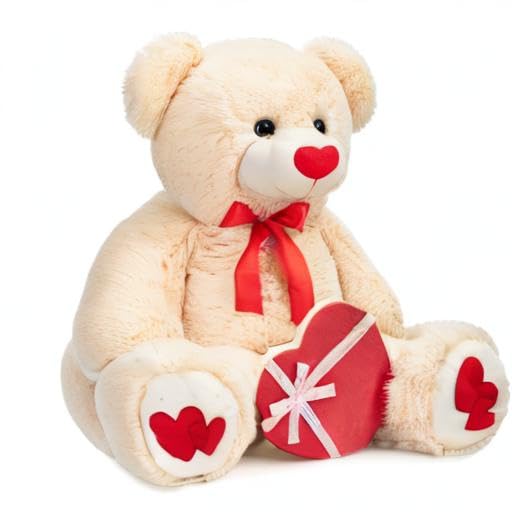 HollyHOME Big Teddy Bear – 36-Inch Beige Plush with Red Heart | Gift for Girlfriend & Kids