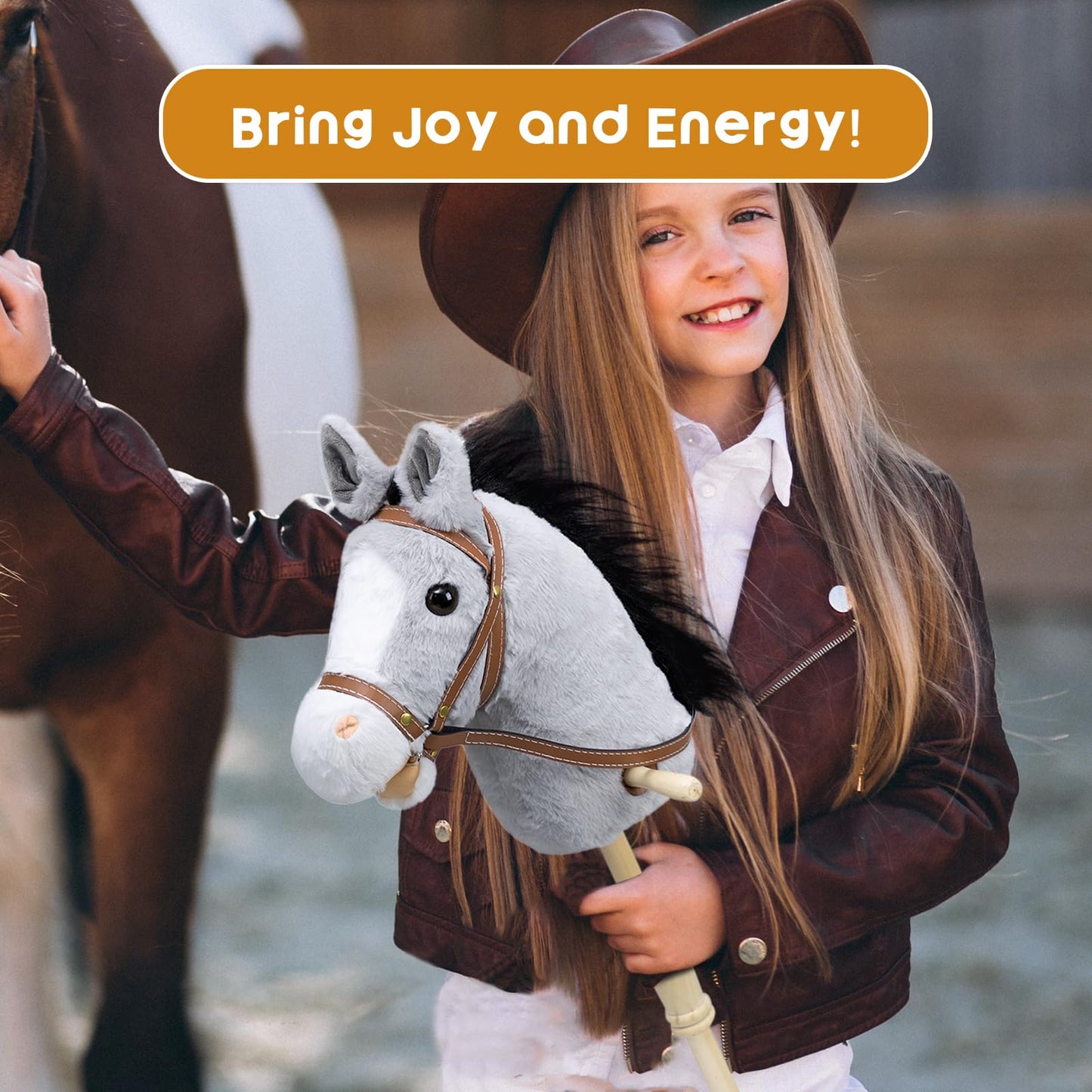 HollyHOME Stick Horse Plush with Wood Wheels | 36-Inch Kids Hobby Horse with Realistic Sounds