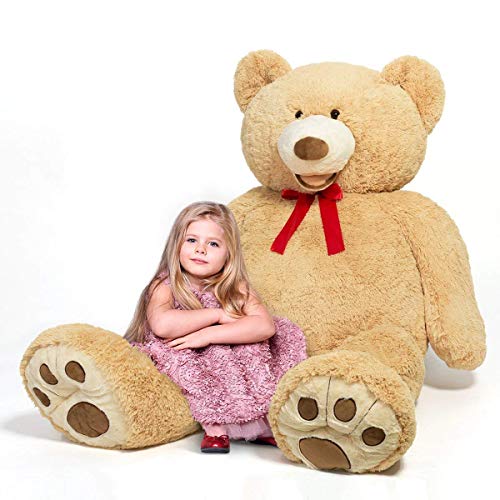 HollyHOME 5ft Giant Teddy Bear – Light Brown Plush with Red Bowtie (Valentine Gift)