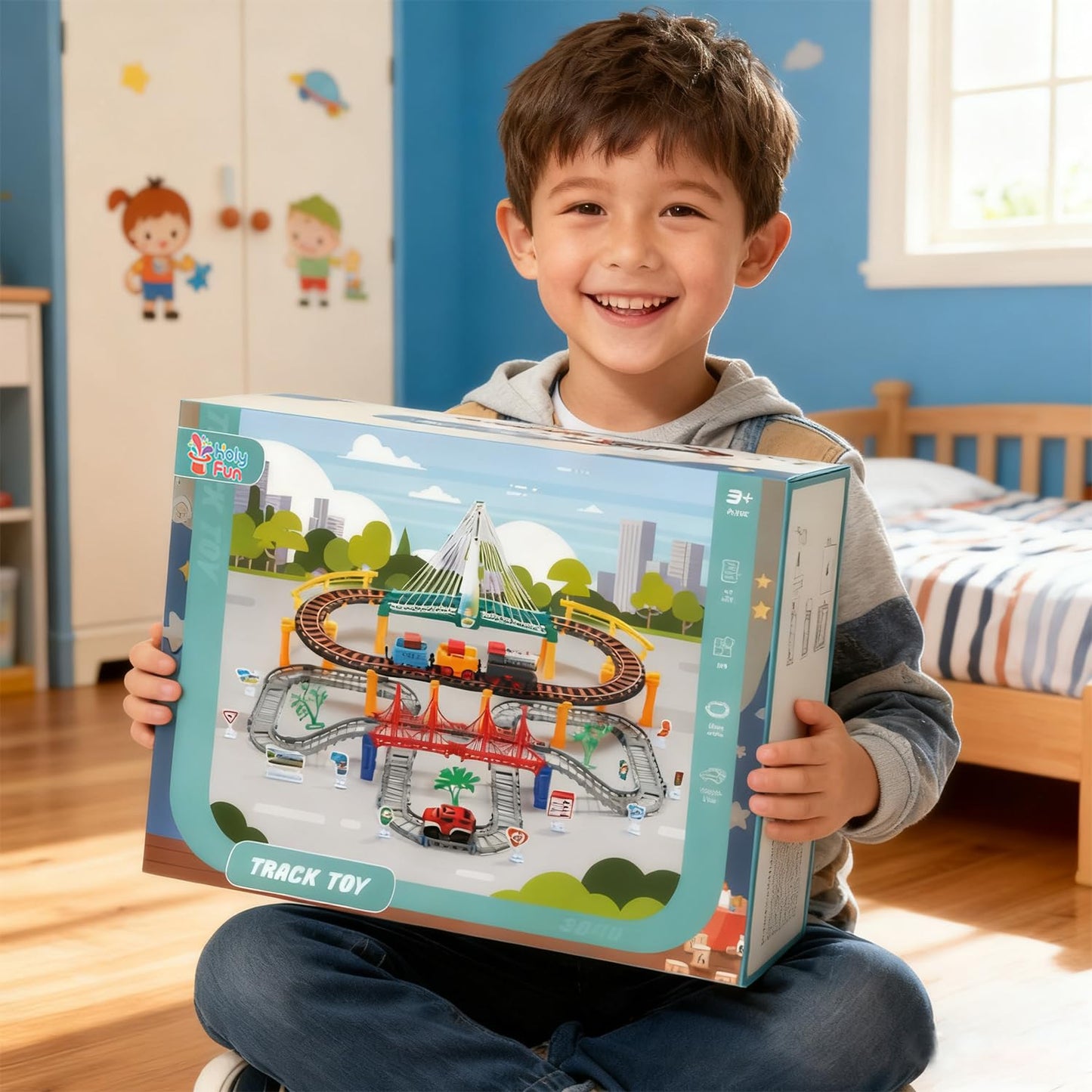 HOLYFUN Electric Toddler Train Set Toy - 113-Piece Battery Powered Railway Playset for Kids Aged 3-8