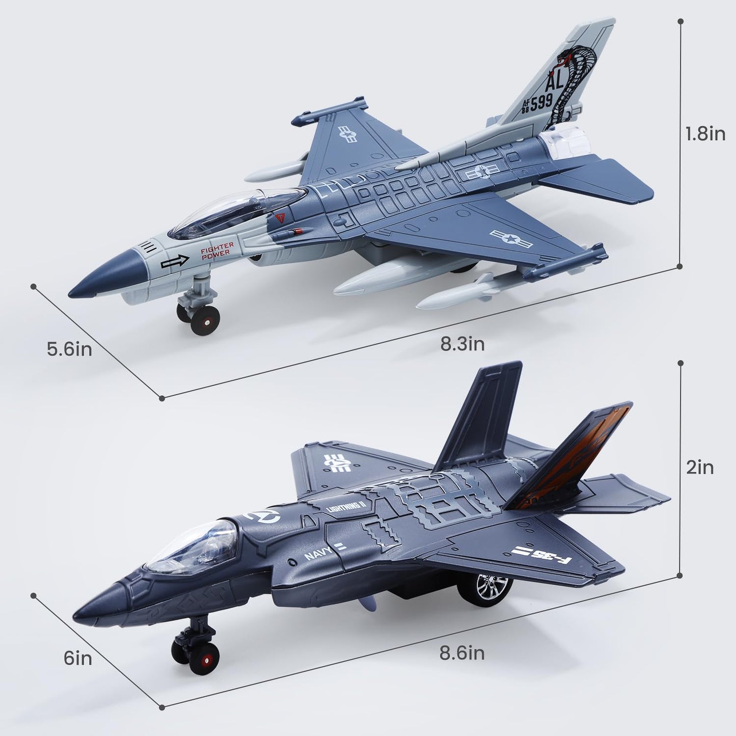 HOLYFUN Double Fighter Jet Toy: F35 & F16 Diecast Planes with Lights & Sounds