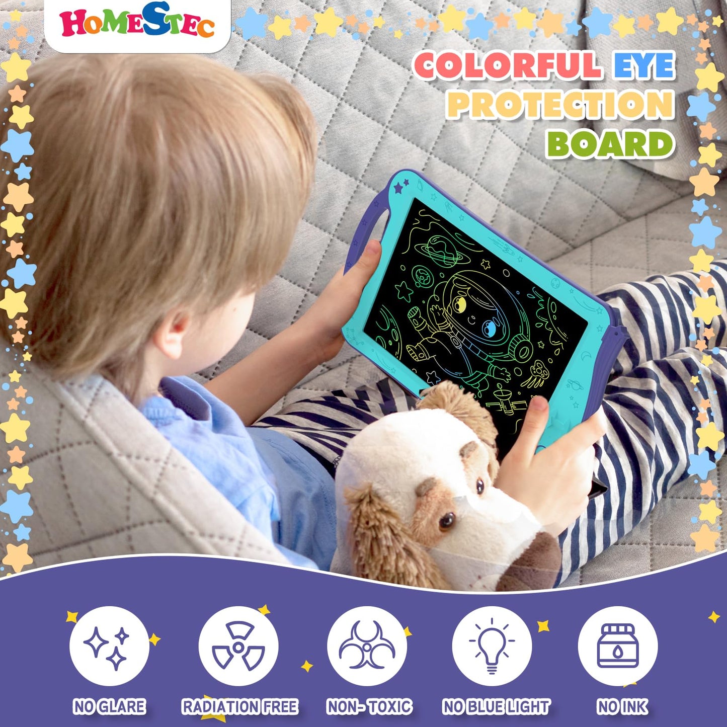 HOMESTEC Astrodraw LCD Doodle Board for Kids – Space Theme, 2-Pack