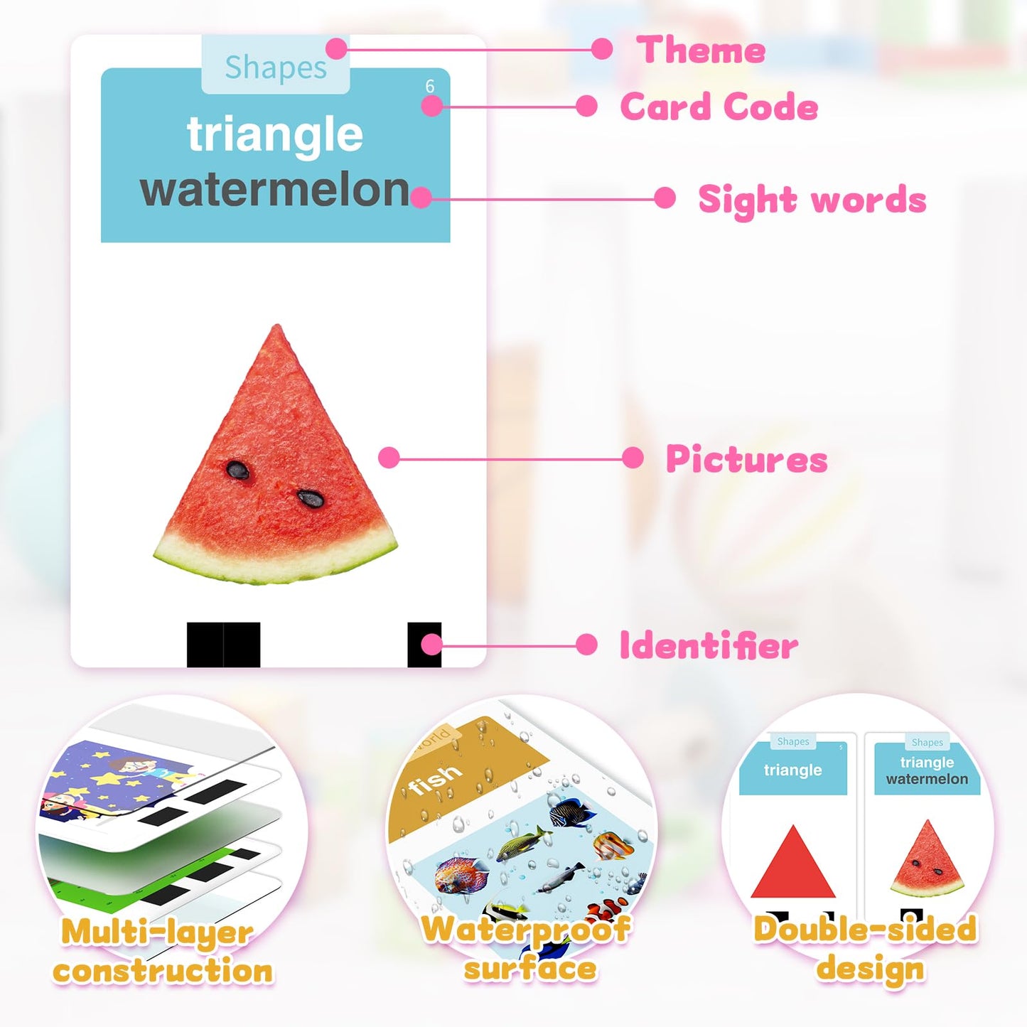 HOMESTEC Talking Flash Cards for Toddlers – 144 Sight Words, American Accent, Ages 3-6 (Pink)