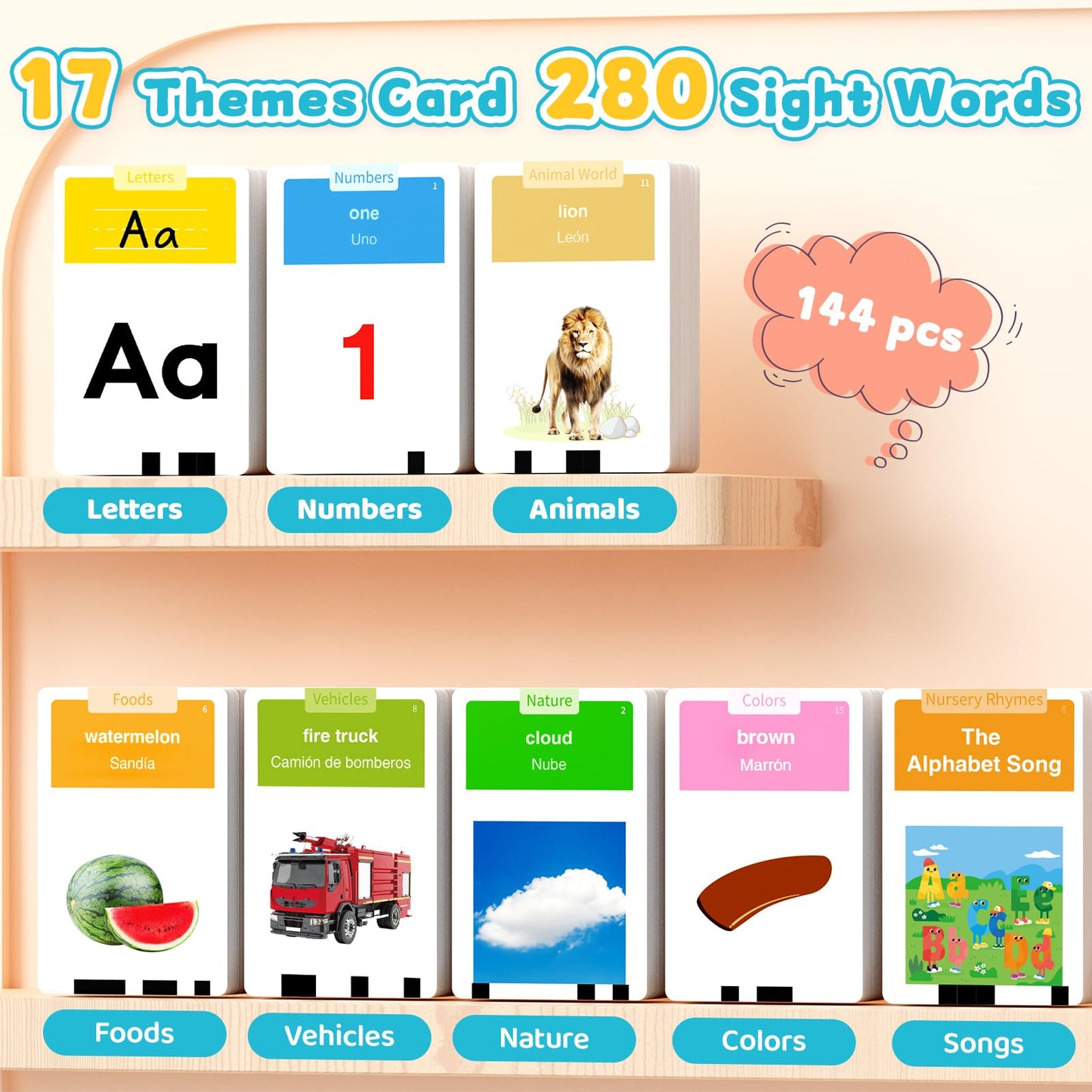 HOMESTEC Toddlers Bilingual Flash Cards – English & Spanish (288 Words)
