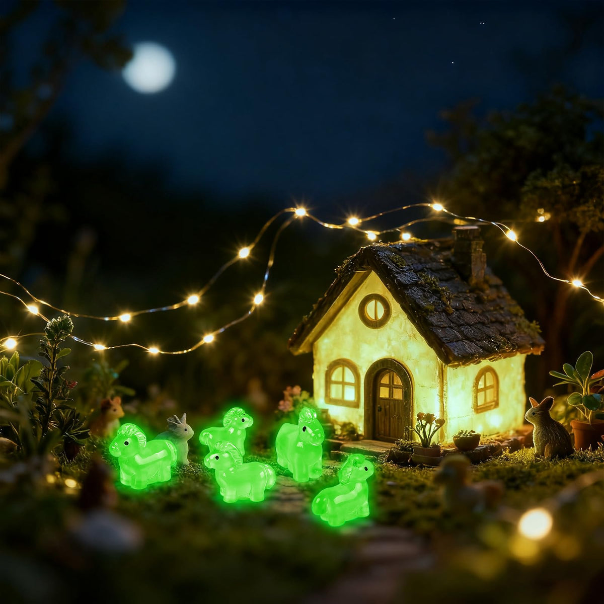 HOMICO 50 Pieces Luminous Mini Horse Decor – Resin Dollhouse & Micro Landscape Figurines
