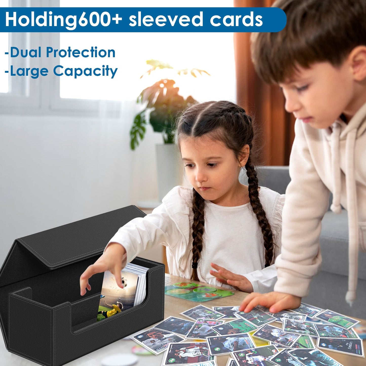 Homthy Card Deck Case with Leather Magnetic Closure — Holds 600+ Sleeved Cards (MTG TCG & Sports Cards)