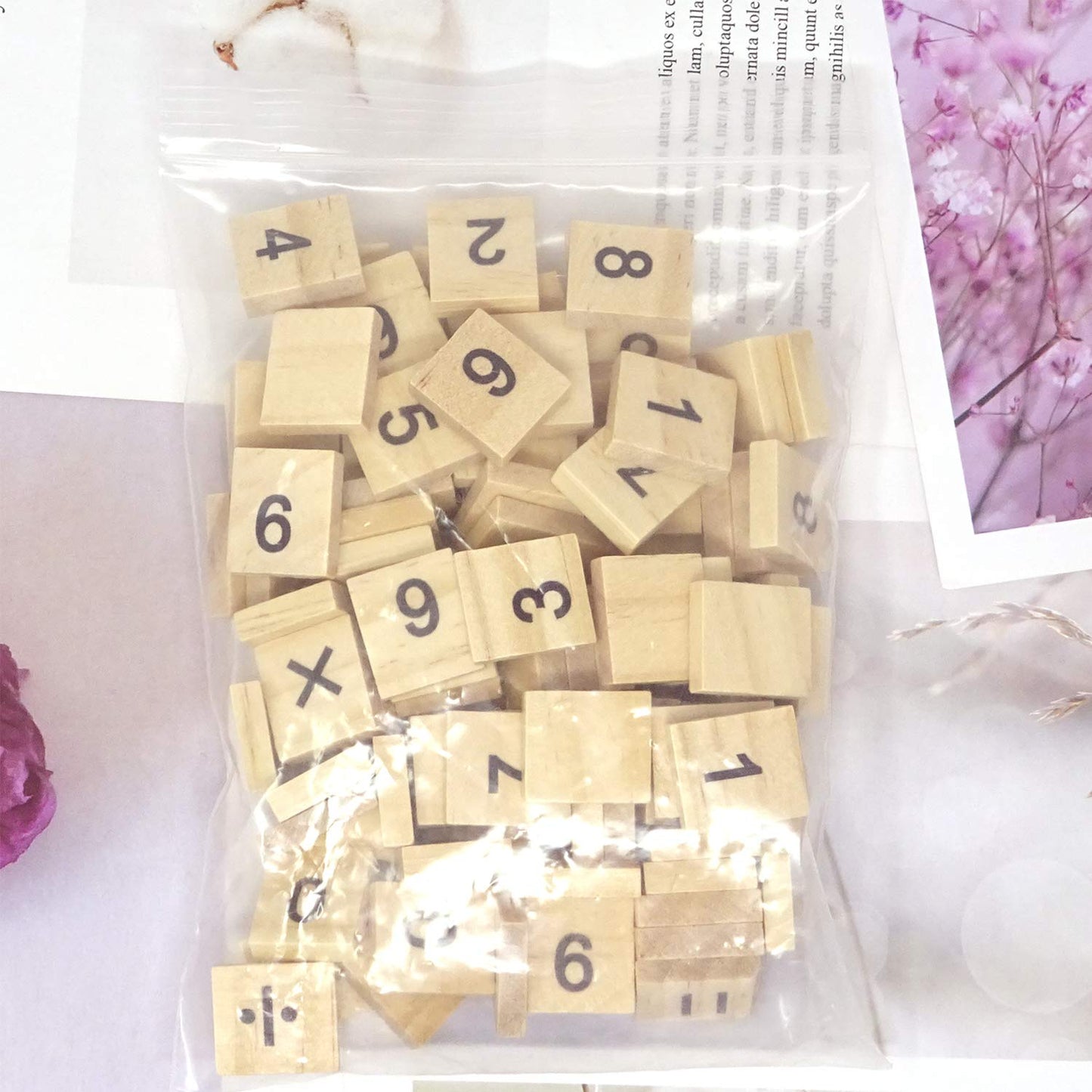 Honbay 100Pcs Wooden Scrabble Tiles – Numbers & Symbols for Craft, Games & Early Learning
