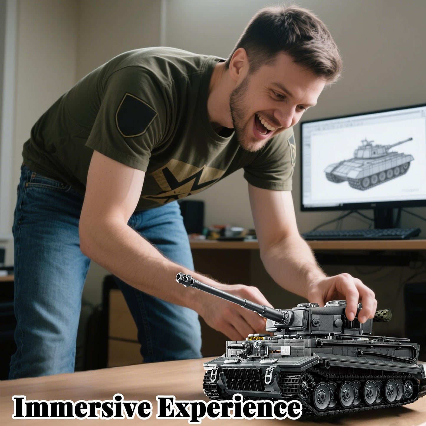 honchoes WW2 Tiger I Tank Building Set | 1:28 Scale Military Model for Adults – Home & Office Decor (Gray)