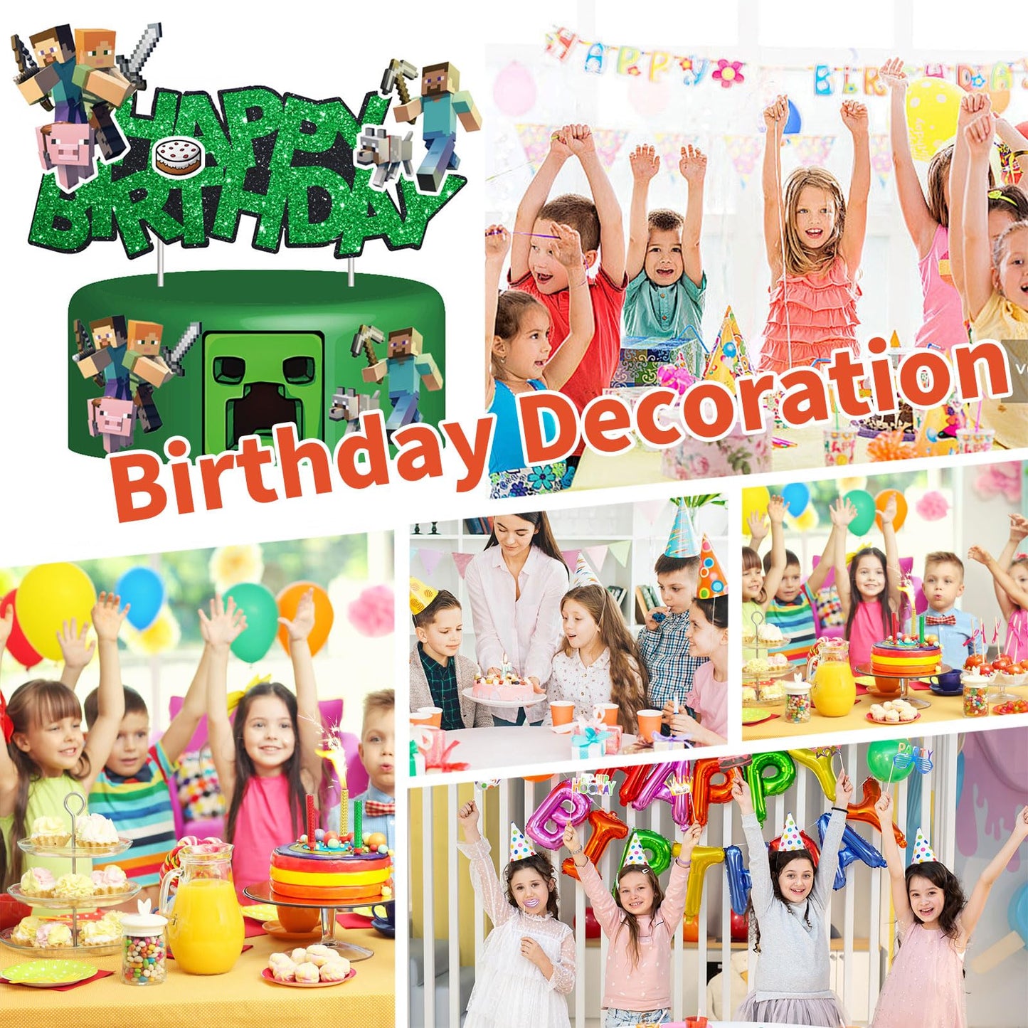 HonFHena Pixel Styled Cake Decorations – Video Game Themed Birthday Topper (Green)