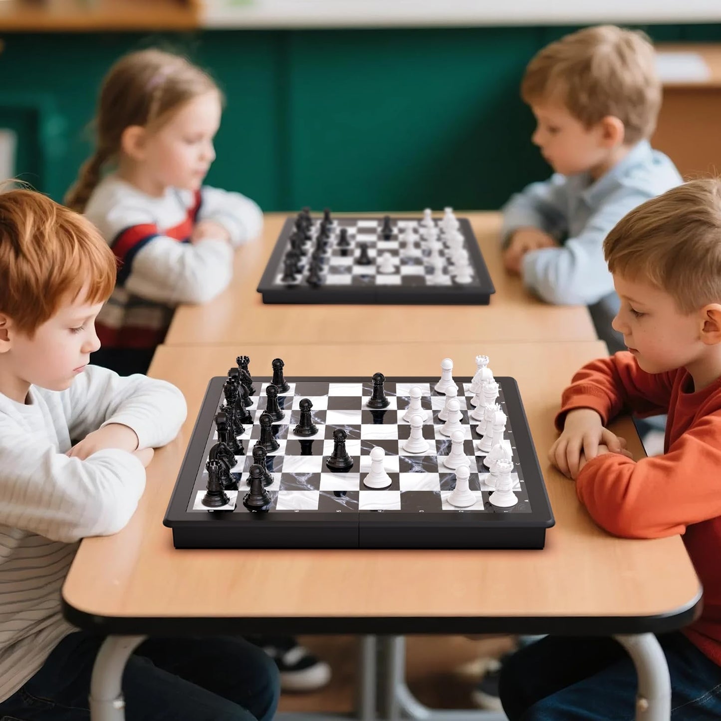 HONGTUO 2-in-1 Chess & Magnetic Checkers Set | Foldable 13-Inch Travel Board