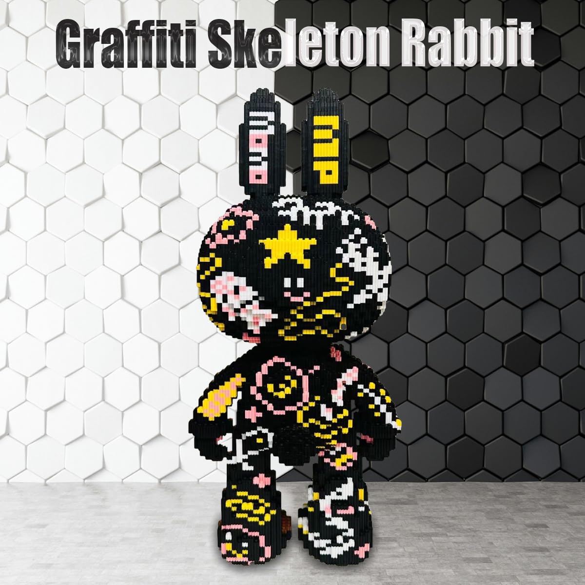 HONLANCH Animal Graffiti Skeleton Rabbit Micro Building Blocks Set — 8000 Pcs, 55cm High, Gift for Adults & Kids