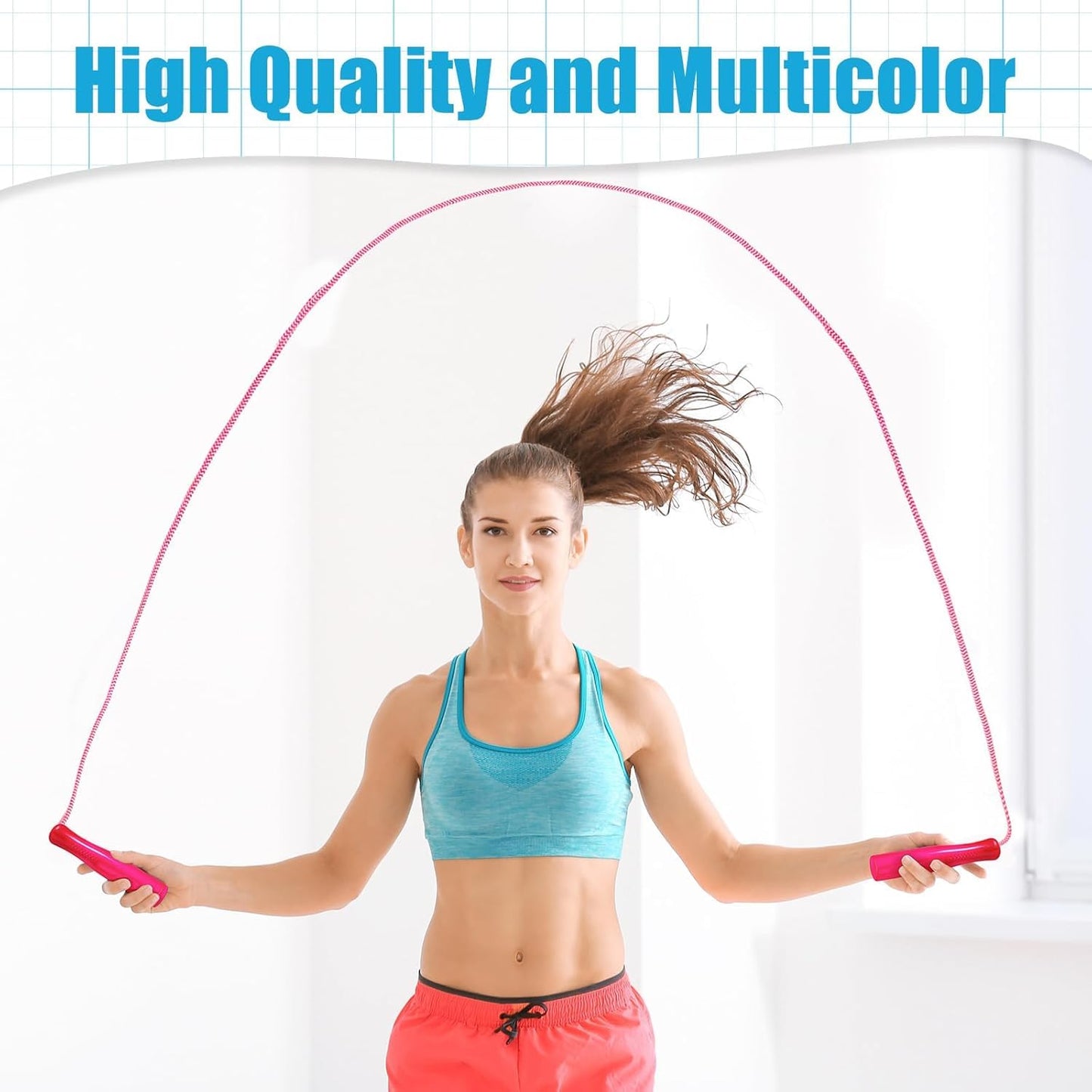 Honoson Rainbow Jump Rope Bulk 100 Pcs — Adjustable 7.8ft Nylon Ropes with Handles
