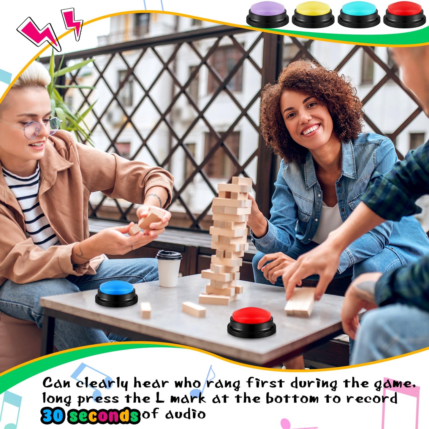 Honoson 8-Piece Recordable Buzzers for Classroom Trivia – 30-Second Recording Buttons