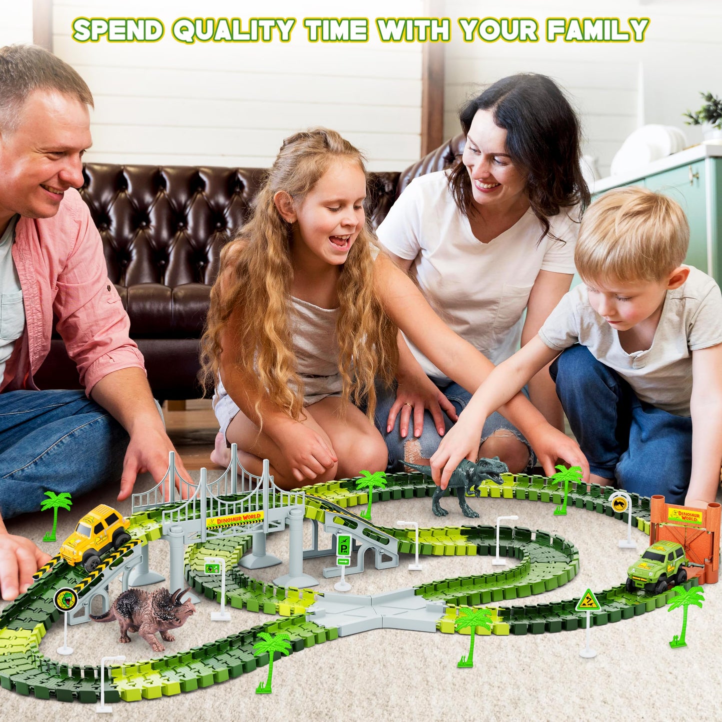 Hony Dinosaur Tracks 271 PCS – Flexible Race Track Set for Kids 3-8 with Cars & Dinosaurs