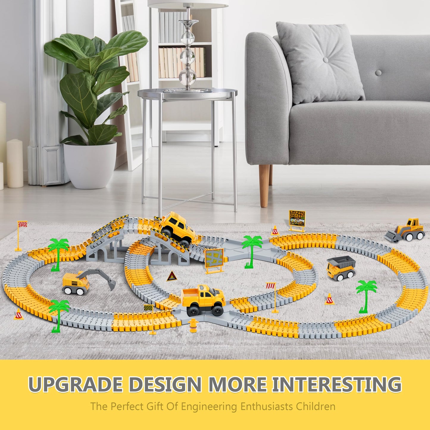 Hony Kids 253 PCS Construction Race Tracks Toy – 5 Vehicles & Flexible Track Play Set for Ages 3–8