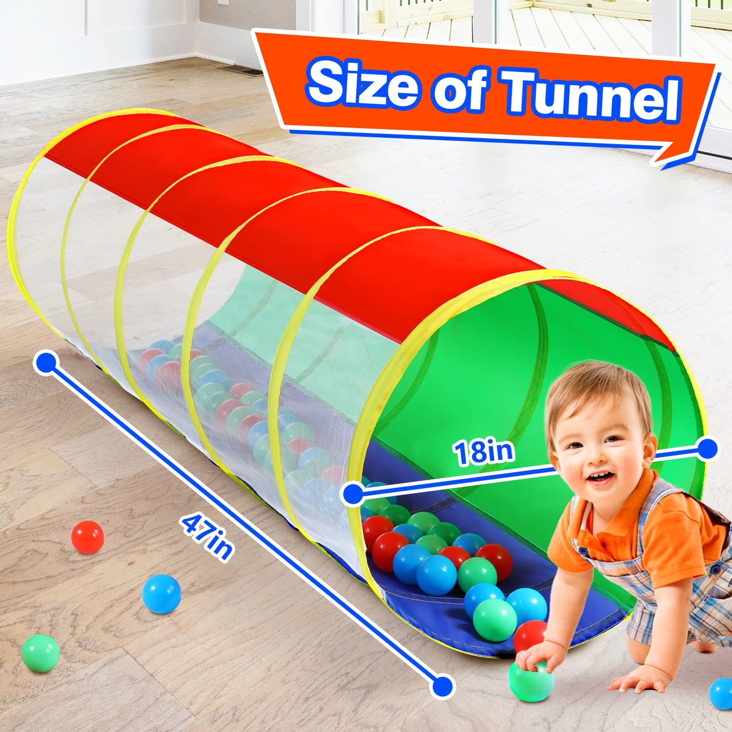 Hoohtoot Kids Crawl Through Play Tunnel — Pop-Up Baby Play Tunnel for Toddlers