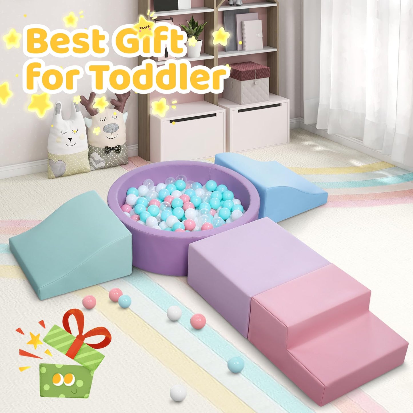 Hoohtoot Foam Climbing Blocks for Toddlers with Ball Pit – Indoor Soft Play Set (Purple)