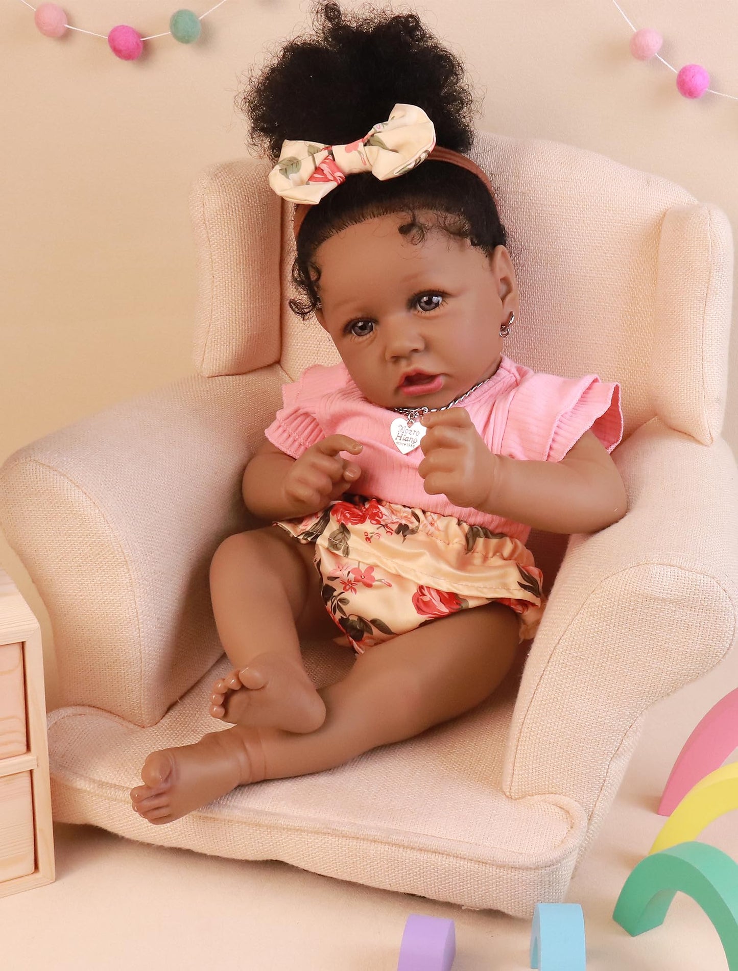 HOOMAI Lifelike Reborn Baby Doll 22.8 Inch – African American Realistic Girl, Soft Weighted Body Gift Set
