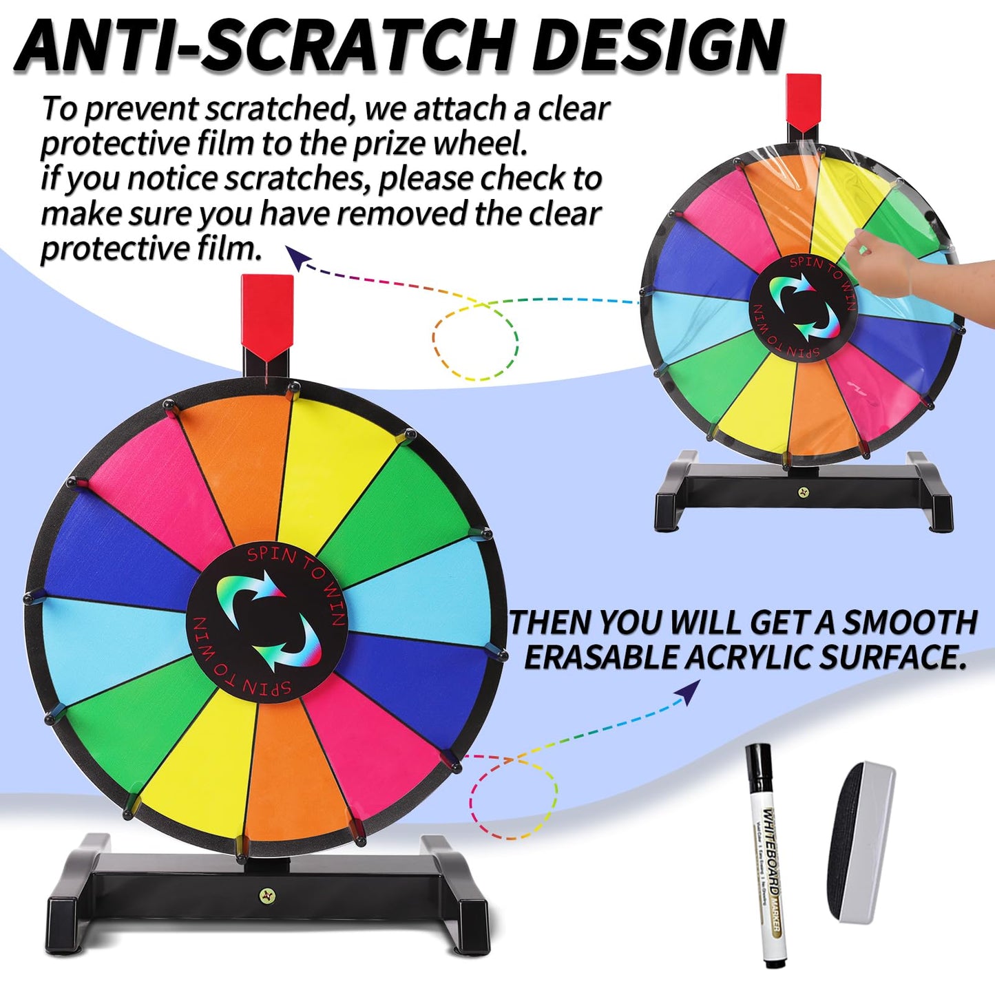 Hooomyai 12-Inch Tabletop Prize Wheel with Magnetic Center Sign and Dry Erase Surface