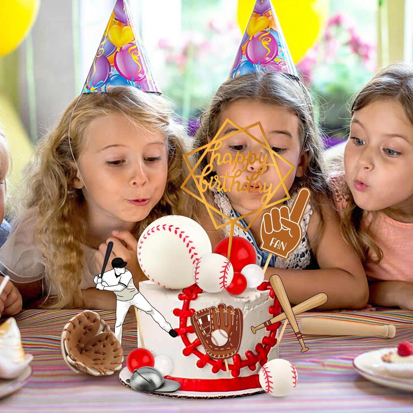 Hooqict 23Pcs Baseball Cake Decorations Set with Mini Baseballs, Player, Caps, Gloves, Bats & Birthday Toppers