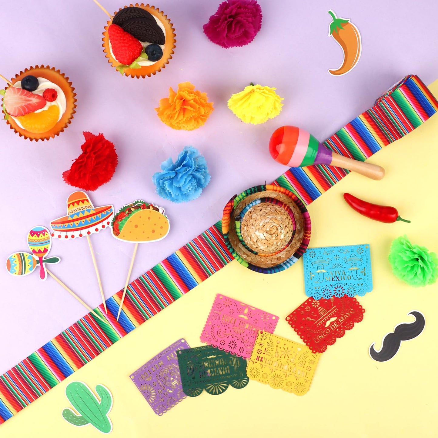 Hooqict 33Pcs Fiesta Cake Decorations Set – Cinco de Mayo Mexican Theme Toppers