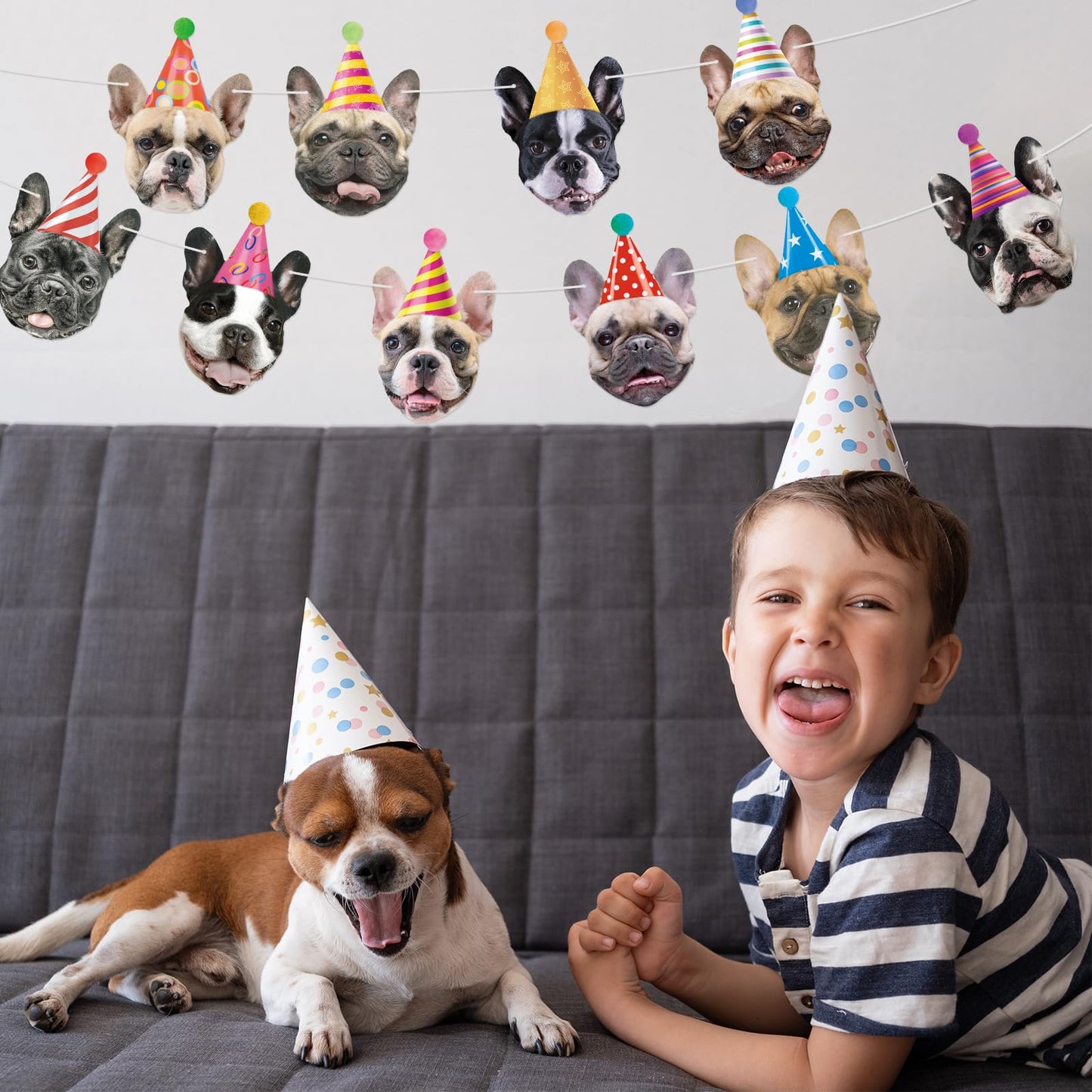 Hooqict Dog Birthday Banner – Puppy Themed Party Decor Backdrop (10 Faces + Ribbon)