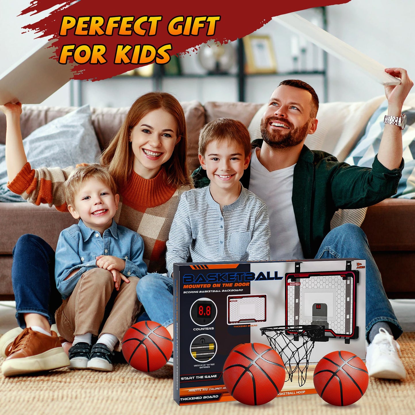 HopeRock Indoor Basketball Hoop for Kids - Over-The-Door Mini Hoop with LED Scoreboard