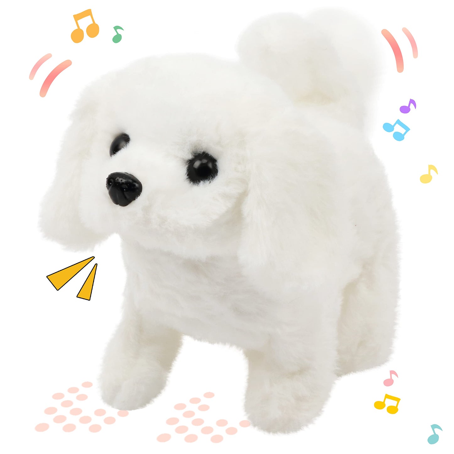 Hopearl Walking Dog Bichon Interactive Plush Toy 7-Inch Toddler Gift