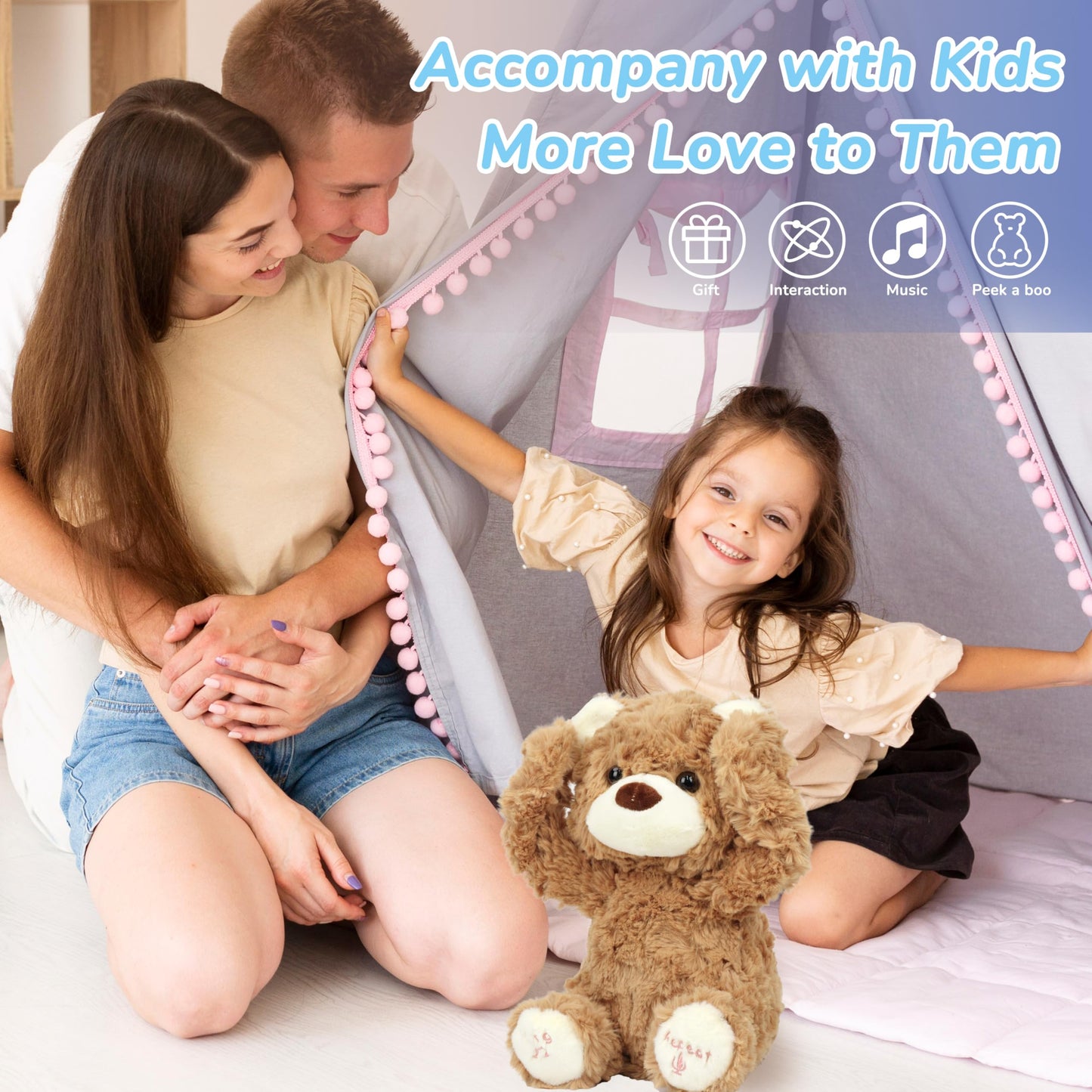 Hopearl Peek A Boo Bear – Interactive Talking Plush Toy for Toddlers, 11-inch Brown