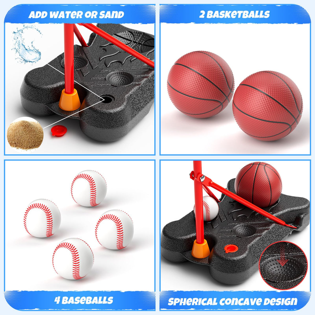 HopeRock 2 in 1 Kids Basketball Hoop & T Ball Set — Adjustable Stand for Ages 2-8