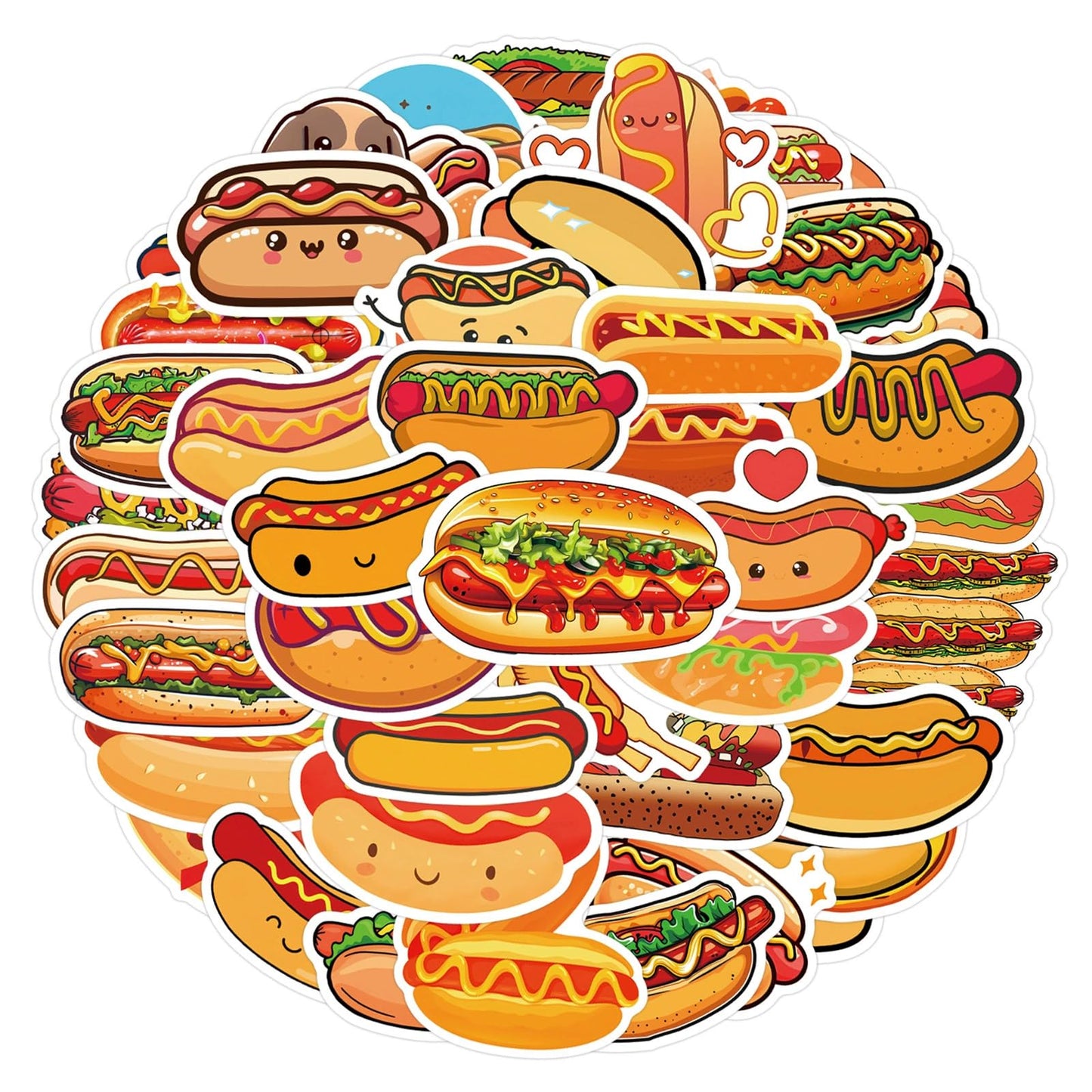 Hopetl 55Pcs Hot Dog Stickers – Waterproof Vinyl Decals for Water Bottles, Laptops & More