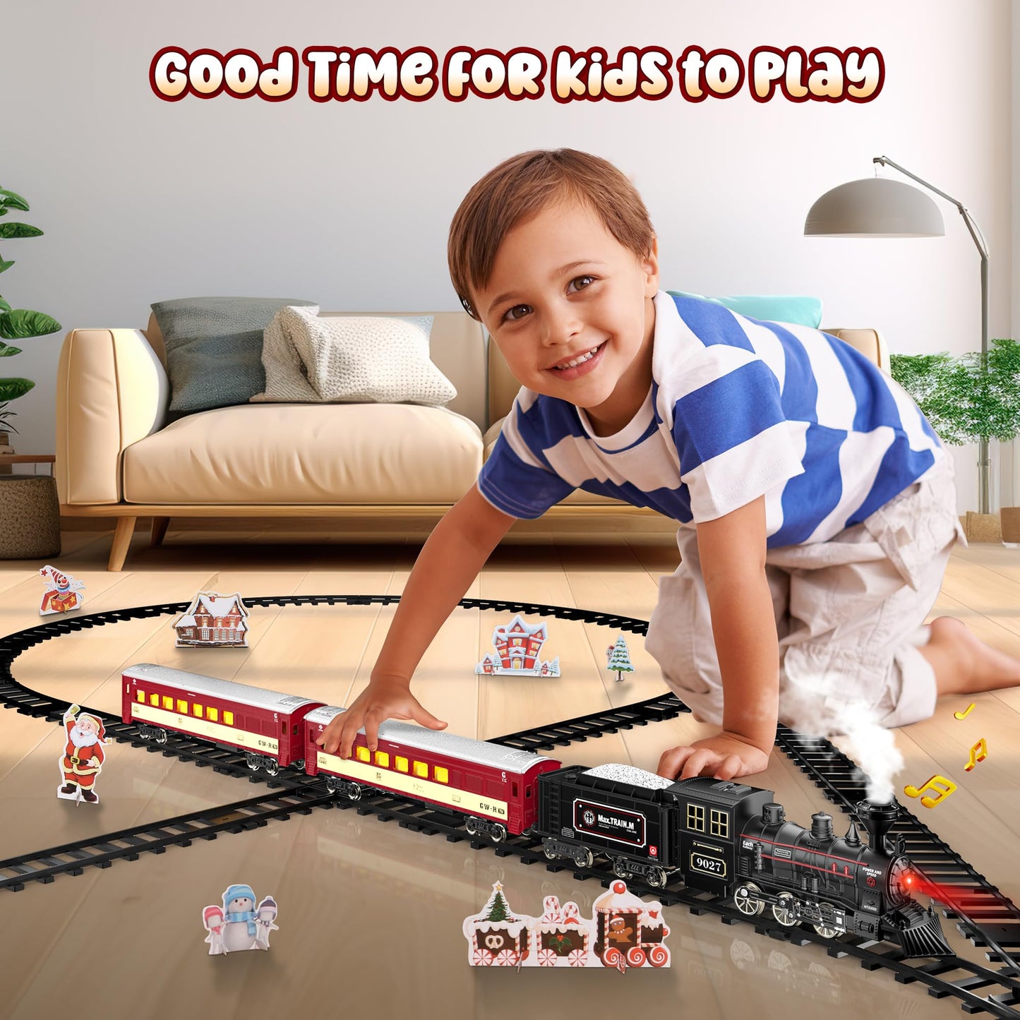 Hot Bee Train Set - Metal Toy Trains with Luxury Tracks, Glowing Passengers | USB Rechargeable Christmas Train