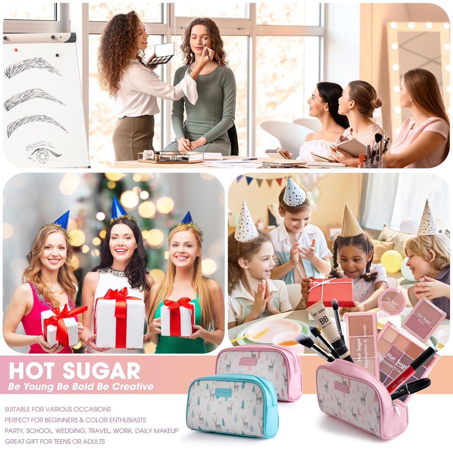 Hot Sugar Travel Makeup Kit All-in-One – Complete Set with Cosmetic Bag (Pink)