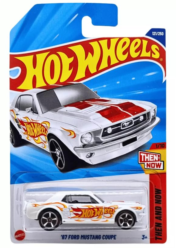Hot Wheels '67 Ford Mustang Coupe White – Then and Now 1/10, 121/250 | Mattel 1:64 Diecast Car