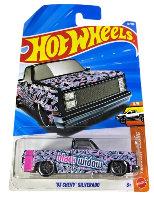 Hot Wheels 1983 Chevy Silverado Black Widow – Truckin' Along 1:64 Diecast, 42/250, 3/5