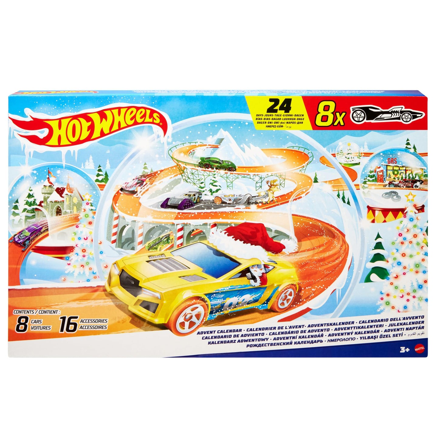 Hot Wheels 2024 Advent Calendar | 8 Cars, 16 Winter Accessories + Playmat | 1:64 Scale