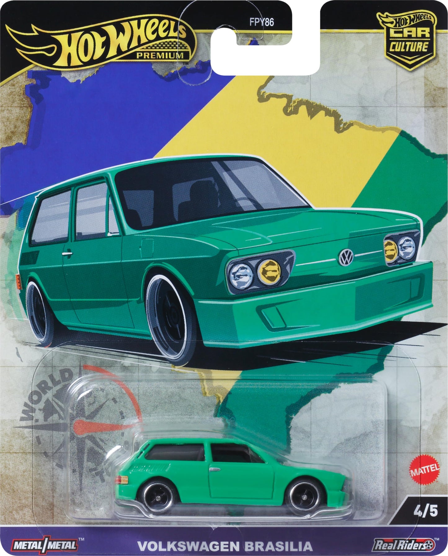 Hot Wheels Premium Car Culture VW Brasilia T9678 – 1:64 Die-Cast with Real Riders