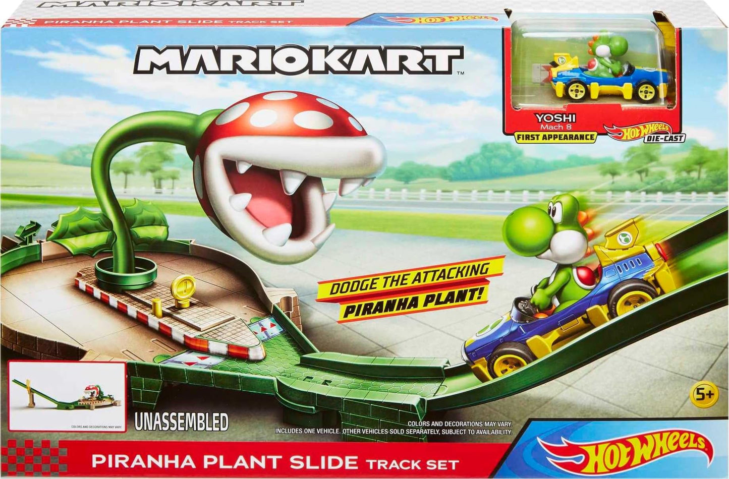 Hot Wheels Mario Kart Track Set & Piranha Plant Slide — First-Appearance Yoshi Kart & Gravity Launcher
