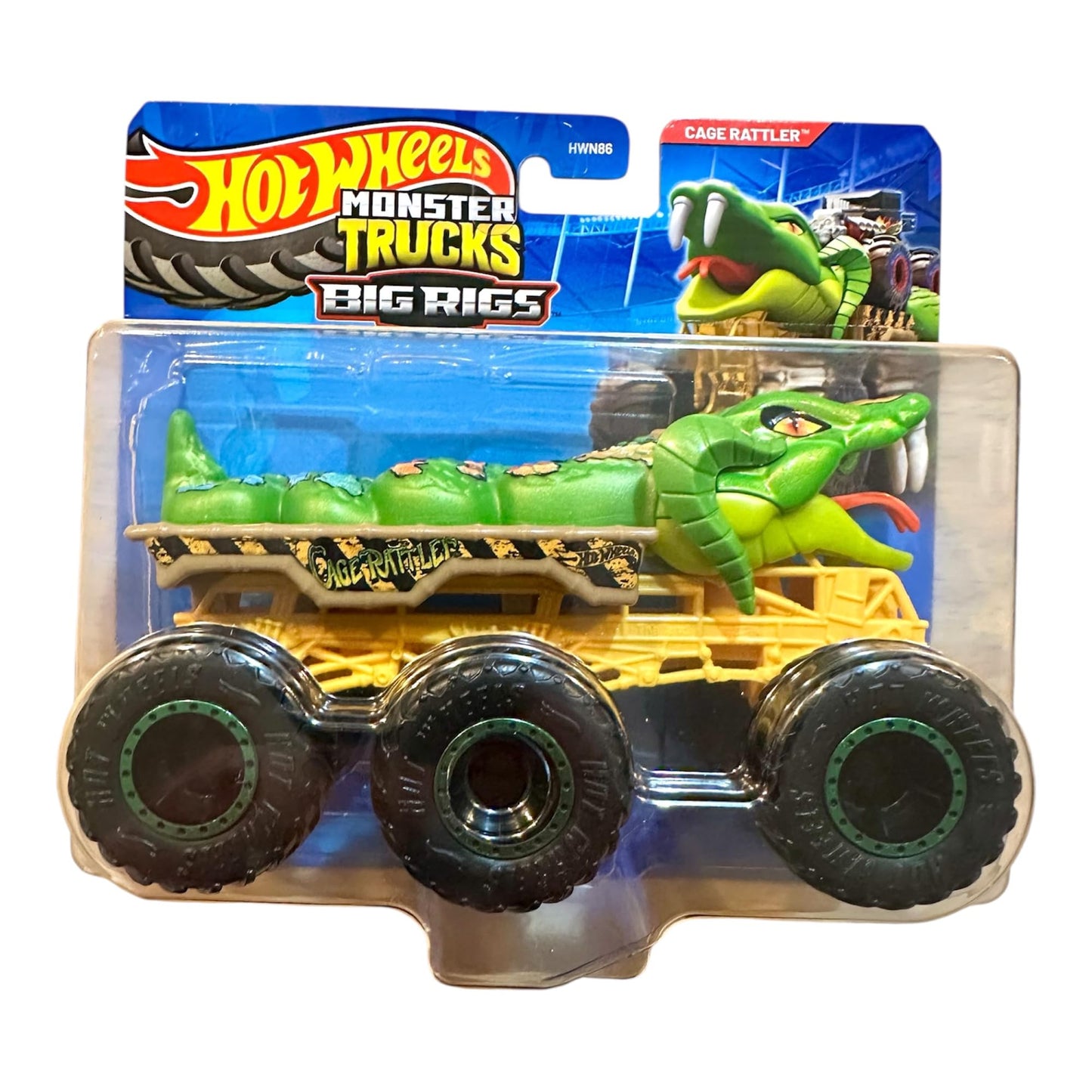 Hot Wheels Monster Trucks Big Rigs Cage Rattler 1:64 Scale Trailer Truck | Six-Wheel Power