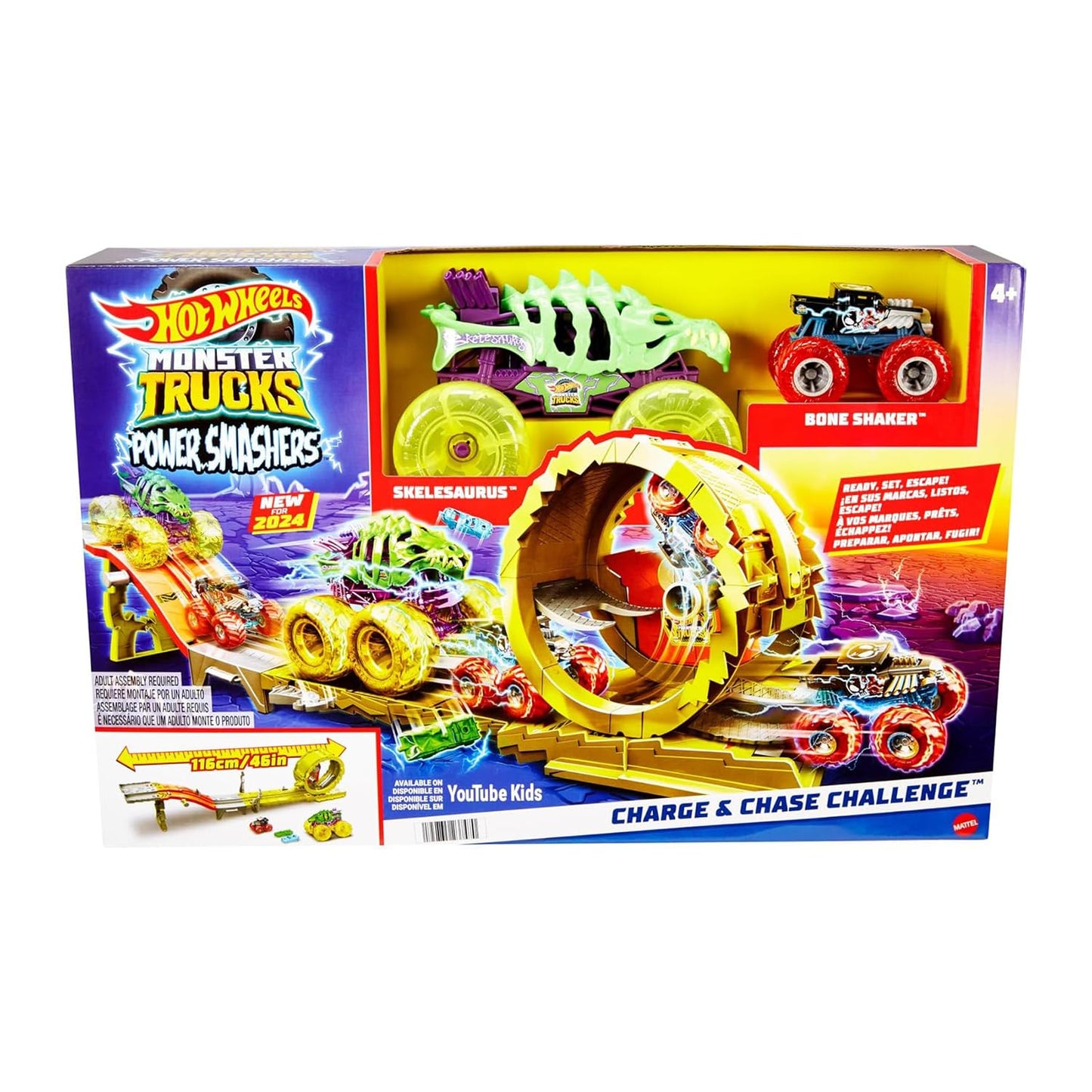 Hot Wheels Monster Trucks Track Set: Oversized Skelesaurus & Bone Shaker