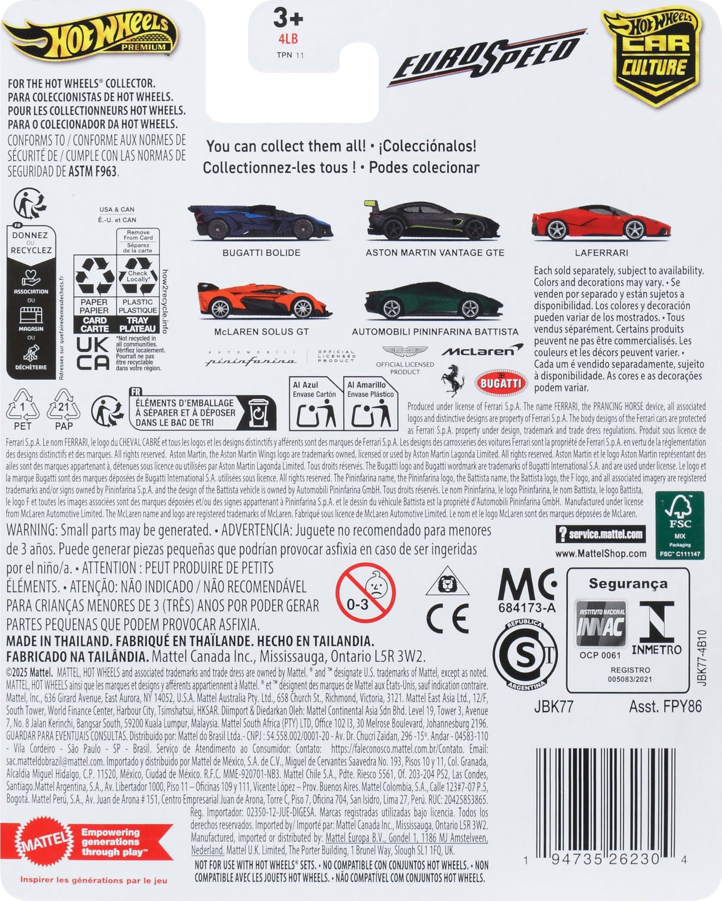 Hot Wheels Premium Car Culture Battista 1:64 Die-Cast with Real Riders Tires – Eurospeed