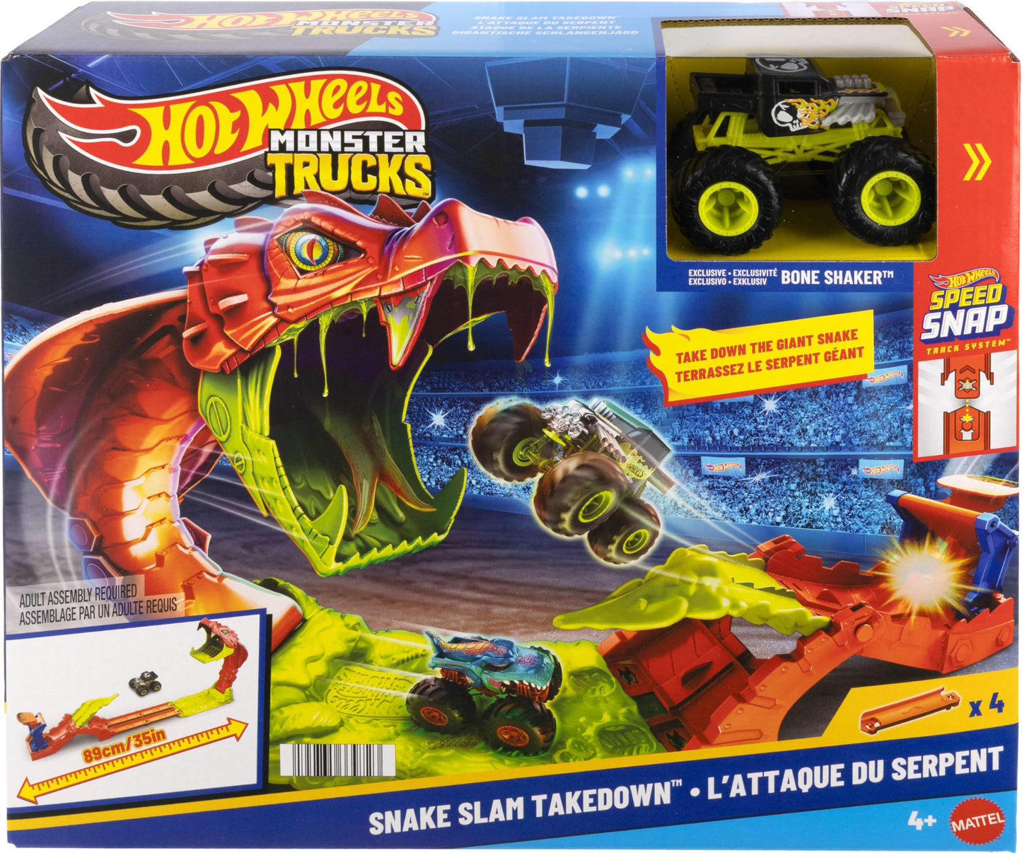 Hot Wheels Snake Slam Takedown Playset with Bone Shaker – 1:64 Vehicle Included