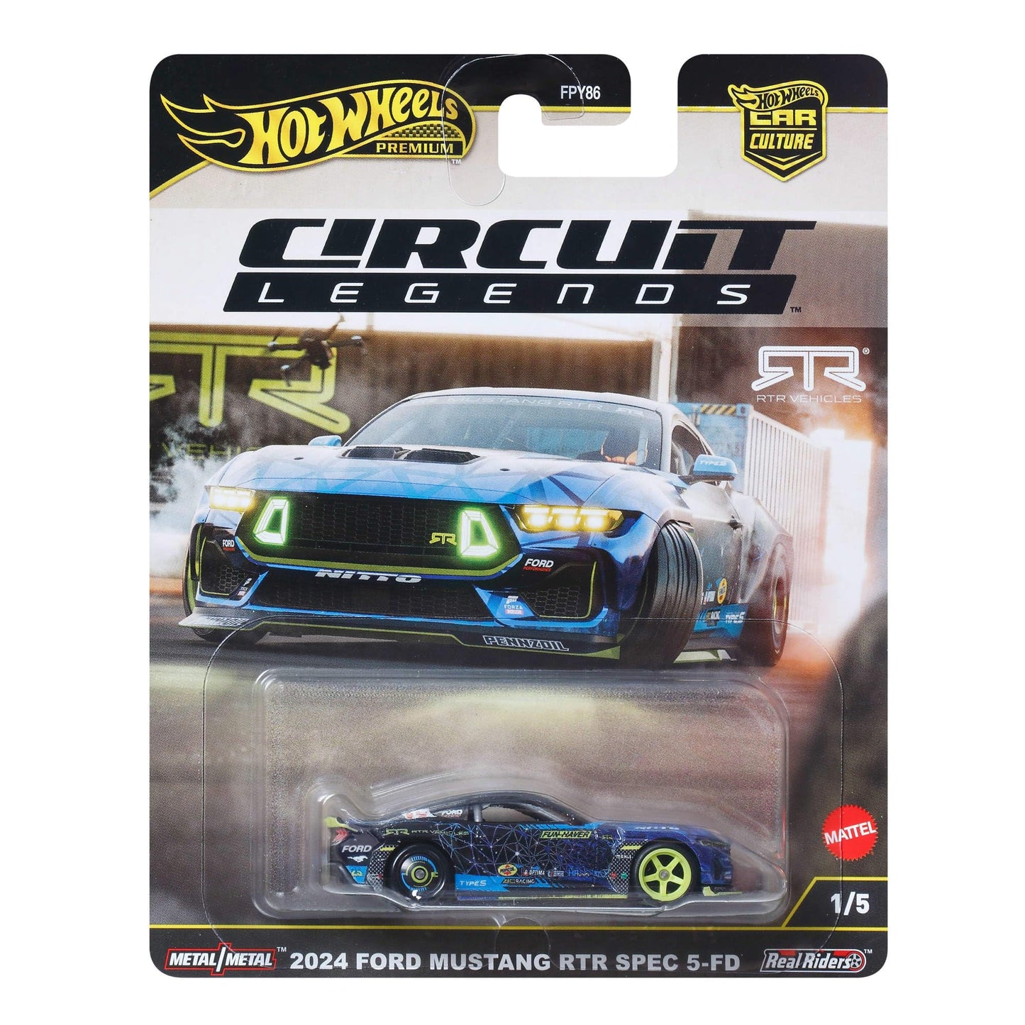 Hot Wheels Premium Car Culture 1:64 Scale Mustang RTR Spec 5-FD – Real Riders Tires, Metal/Metal Body