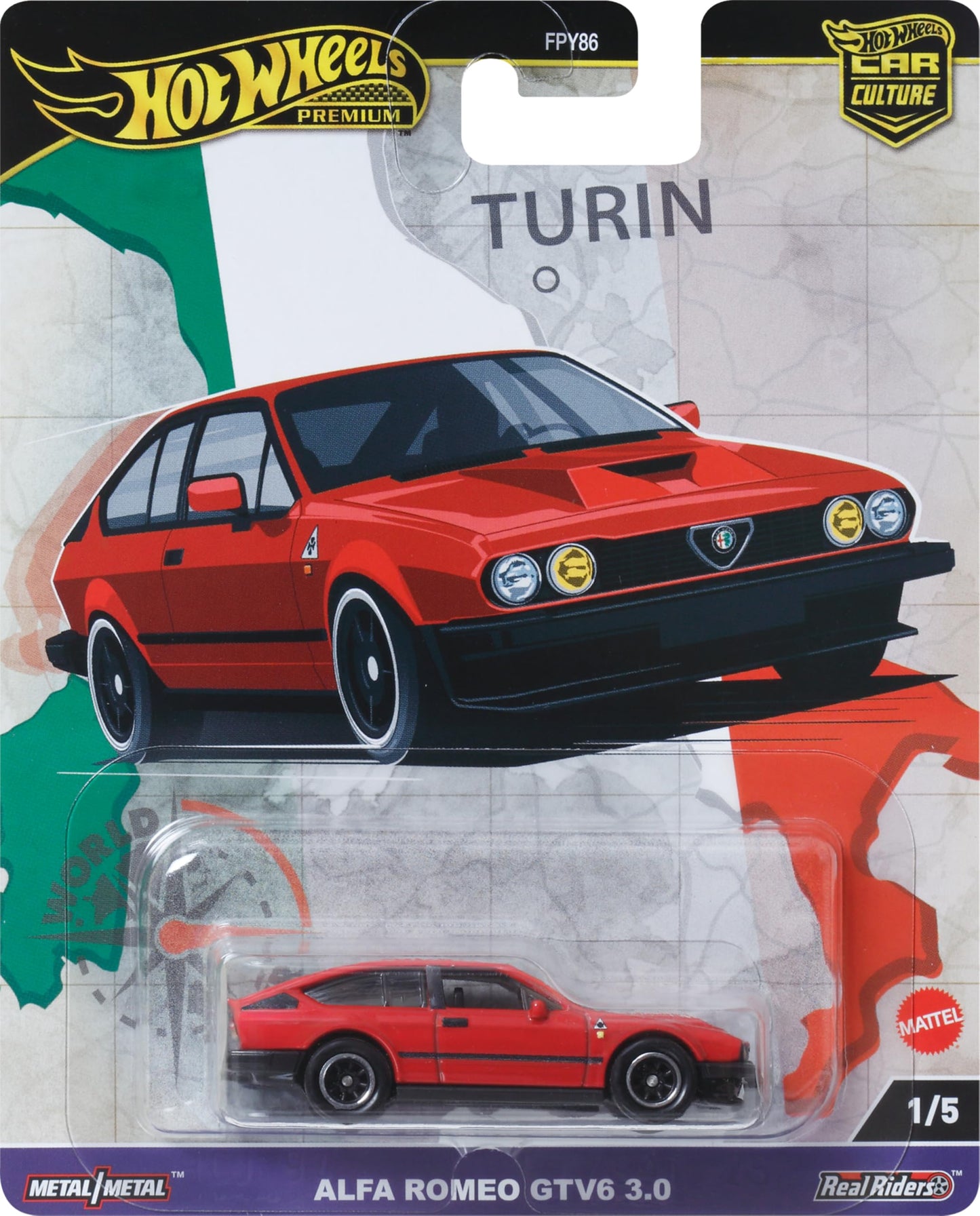 Hot Wheels Premium Car Culture Alfa Romeo GTV6 3.0 — World Tour 1:64 Die-Cast with Real Riders