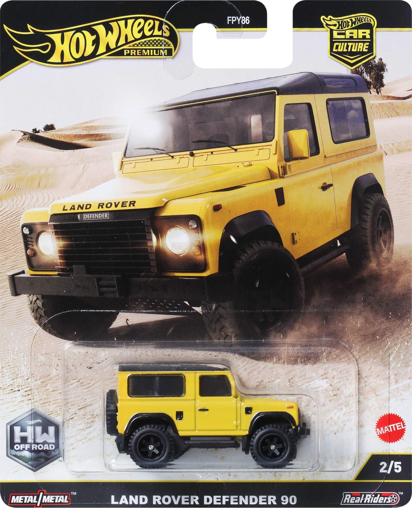 Hot Wheels Premium Car Culture Land Rover Defender 90 – 1:64 Die-Cast with Real Riders Tires