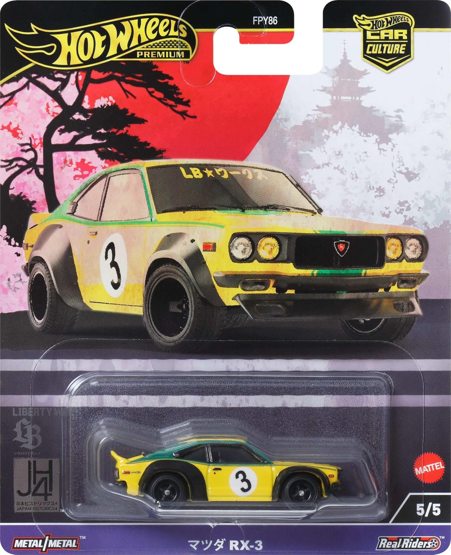 Hot Wheels Premium Car Culture Mazda RX3 1:64 Die-Cast with Real Riders Tires | Japan Historics 4 Vehicle