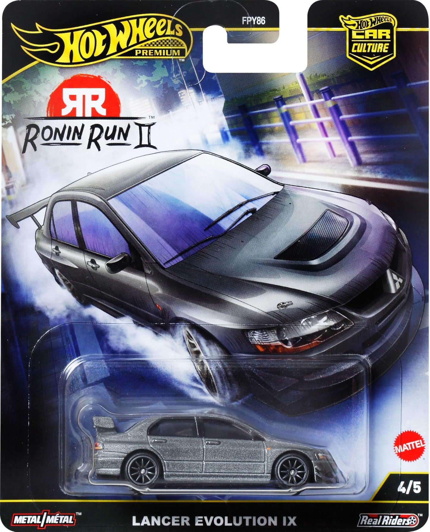 Hot Wheels Premium Car Culture Mitsubishi Lancer Evolution IX Ronin Run 2 - 1:64 Die-Cast with Real Riders Tires