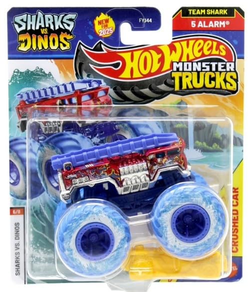 Hot Wheels Sharks vs Dinos: 1:64 Scale Monster Trucks – 2025 Edition (6/8 Team Shark 5 Alarm)